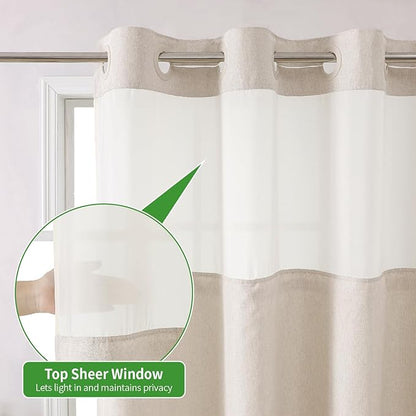 Stall No Hooks Needed Linen Textured Shower Curtain with Snap-in Fabric Liner Set,Hotel Luxury Decor Shower Curtains for Bathroom,Waterproof & Washable,54Wx80H,Cream