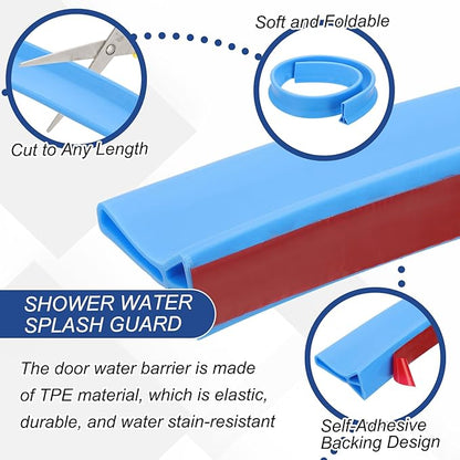 PATIKIL 2" Collapsible Shower Threshold Water Barrier, 78 Inch Self Adhesive Shower Door Bottom Seal Silicone Water Splash Guard for Bathroom Kitchen, Blue (6.5 Feet)