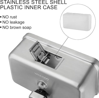 Wall Mounted Hand Soap Dispenser Bathroom, 1100ml 37oz Commercial Stainless Steel Liquid Soap Dispenser Wall Mount (Horizontal Brushed)