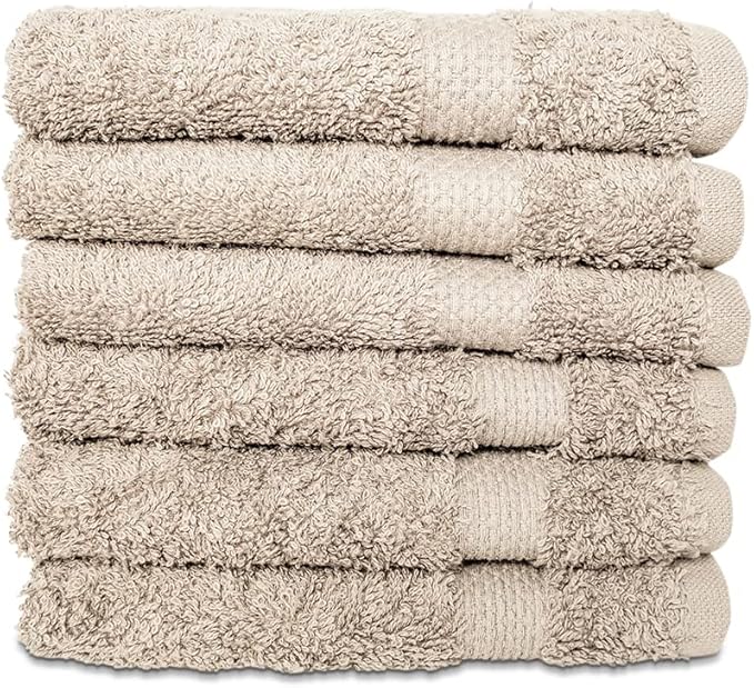 Hencely Premium 6-Pack Washcloths 12x12 Inches Soft Turkish Cotton High Absorbent and Quick Dry Dishtowel for Kitchen and Bath (Wash Cloth 6 Pack, Beige)