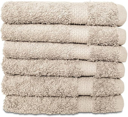 Hencely Premium 6-Pack Washcloths 12x12 Inches Soft Turkish Cotton High Absorbent and Quick Dry Dishtowel for Kitchen and Bath (Wash Cloth 6 Pack, Beige)