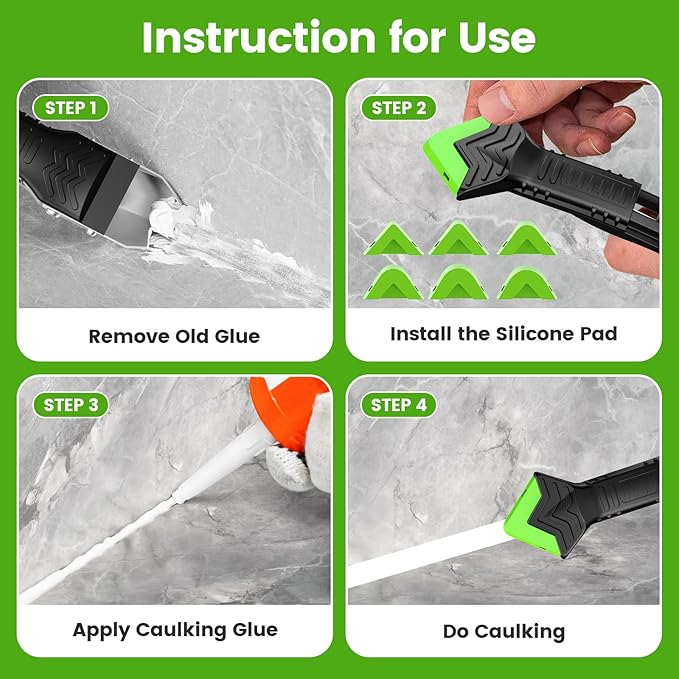 Caulking Tool 5 in 1 Silicone Caulking Grout Removal Sealant Finishing Tool with Grout Scraper, 6 Exchange Silicone Pads, Adhesive Residue Scraper Seam Repair Kit for Kitchen Bathroom