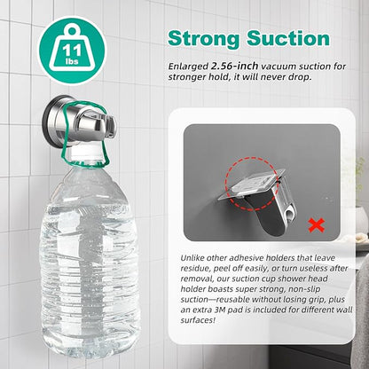 Hibbent Vacuum Suction Cup Shower Head Holder, Removable Shower Wand Bracket, Adjustable Height & Wall Mount ABS Plastic Suction Holder for Handheld Shower Head, Chrome Finish