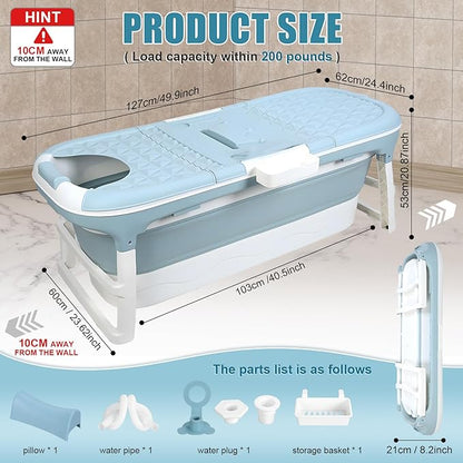 Portable Bathtub for Adult, Large Collapsible Tub, Portable Tub for Adults, Tub for Shower, Sweat Steaming Spa Sweat Steaming Bathtub, Effortless Folding Bathtub, Hot Bath, Ice Bath 50 in