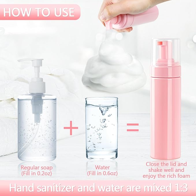 Foam Pump Bottle 6.8oz/200ml Pink Empty Foam Bottle Pump, Travel Foam Bottle for Soap, Shampoo, Cleaning Foam Dispenser Bottle Refillable (4 Pack)