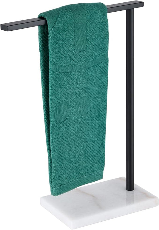 Black Towel Racks Stand 1-Tier Hand Towel Holder for Bathrooms Vanity Countertop with Heavy Marble Base Thicken Steady, Stainless Steel AN7002MB