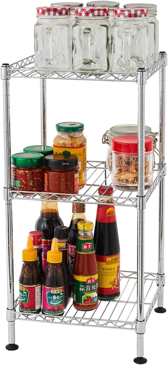 3 Tier Storage Racks Shelving, Heavy Steel Pantry Shelves, Adjustable Wire Shelving Rack, Suitable for Garage, Kitchen, Bathroom, Office, 12" W x 12" D x 24" H, Chrome