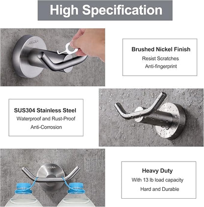 ARCORA Towel Hook 1 Pack, Robe Hooks Brushed Nickel, Heavy Duty Wall Hooks SUS 304 Stainless Steel, Coat Hooks for Bathroom Bedroom