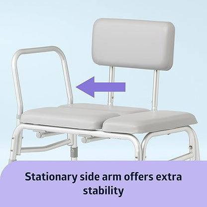 Medline Padded Transfer Bench for Bathtub and Shower, Height Adjustable, Slip-Resistant Legs, Rust-Resistant, Side Arm & Back Rest for Extra Support, 400 lb. Weight Capacity, Tool-Free Assembly