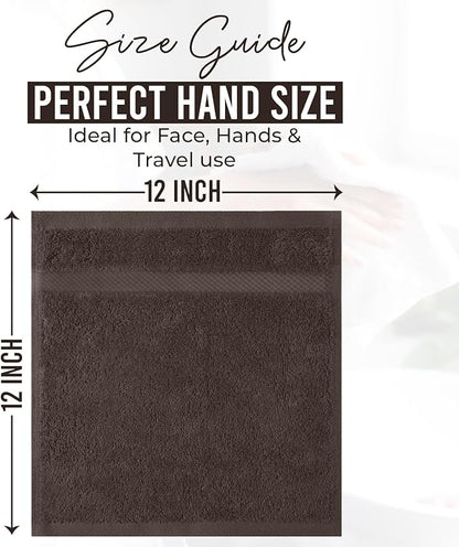 DAN RIVER 12-Pack Premium 100% Cotton Brown Face Towels – Reusable Face Towel Set, Soft & Absorbent Bath washcloths for Bathroom & Body – Hand and Face Towels, 550 GSM (12x12 in)