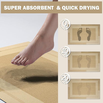 Extra Long Non Slip Bathroom Runner Bath Mat, Rubber Backing Ultra Thin Bath Rug Fit Under Door Quick Dry Super Absorbent Washable Shower Mat for Bathroom Floor Bathtub Sink, Brown 24"x70"