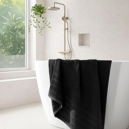 DAN River Extra Large Bath Towels Set of 4, 30 x 60 Inches - 100% Cotton Larger & Lighter Weight Towels for Bathroom - Quicker to Dry, Super Soft & Highly Absorbent Towels for Home, Black
