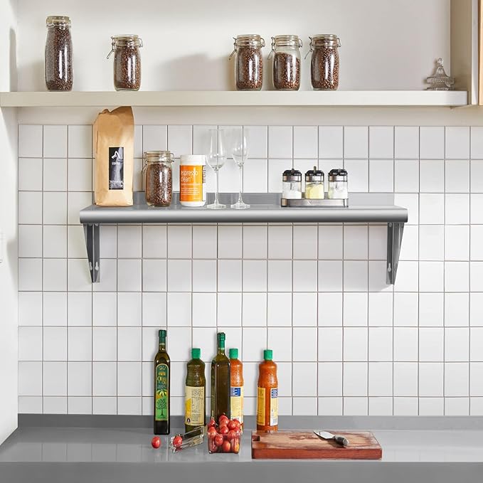 HALLY SINKS & TABLES H Stainless Steel Shelf 18 x 48 Inches, 400 lb, Commercial Wall Mount Floating Shelving for Restaurant, Kitchen, Home and Hotel
