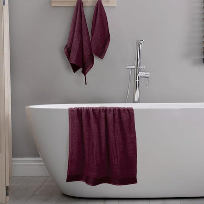 Belizzi Home Ultra Soft 3 Pack Cotton Towel Set, Contains a Bath Towel 28x55 inch, a Hand Towel 16x24 inch & a Wash Coth 12x12 inch, Ideal Everyday use, Compact & Lightweight -Burgundy