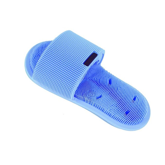 Shower Foot Scrubber with Non-Slip Suction Cups, Silicone Bristle Shower Foot Cleaning Brush Slipper for Spa Massager Exfoliating Dead Skin Remover (1 PCS) (Blue)