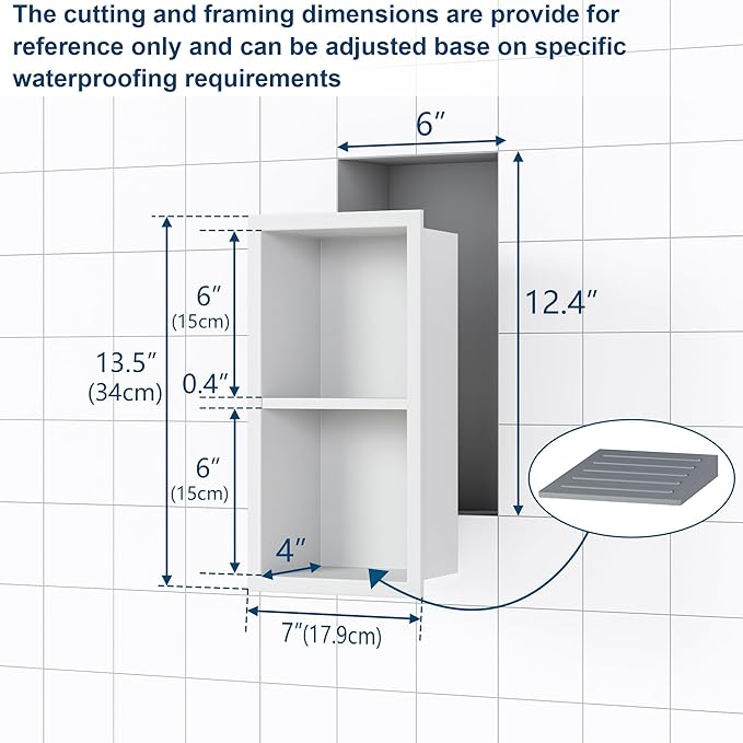 Shower Foot Rest for Shaving Legs, 304 Stainless Steel Footrest Niche with Shaving Holder, Recessed Shower Niche for Shaving Legs, Matte White, 5.9" X 12.3"