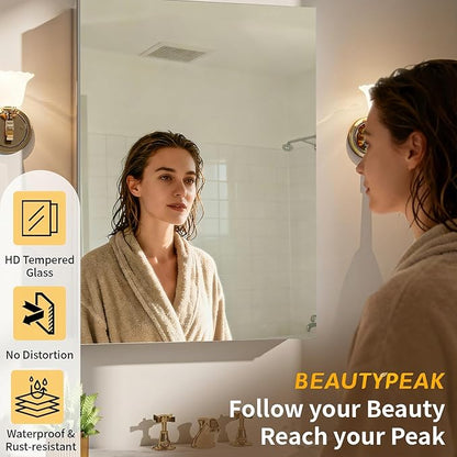 BEAUTYPEAK 16 x 24 Inch Medicine Cabinet with Mirror, Wall Mounted Bathroom Mirror Cabinet, Medicine Cabinet Mirror with Storage & Adjustable Shelves