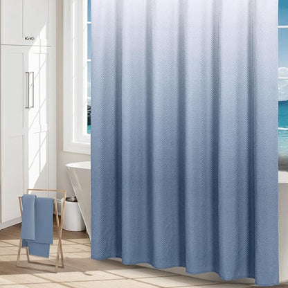 Gibelle Ombre Blue Shower Curtain, 3D Embossed Textured Herringbone Fabric Shower Curtain, Modern Farmhouse Bathroom Decor Soft Cloth Shower Curtain Set with Hooks, 72x72