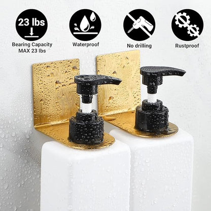 Segbeauty Non-Drilling Adhesive Bottle Holder, 3pcs Bathroom Bottle Dispenser Holder, Dia 1.1" 2.8cm Lotion bottle Wall Mount, Rustproof Shampoo Bottle Holder Wall Hanging Rack for Kitchen Toilet Gold