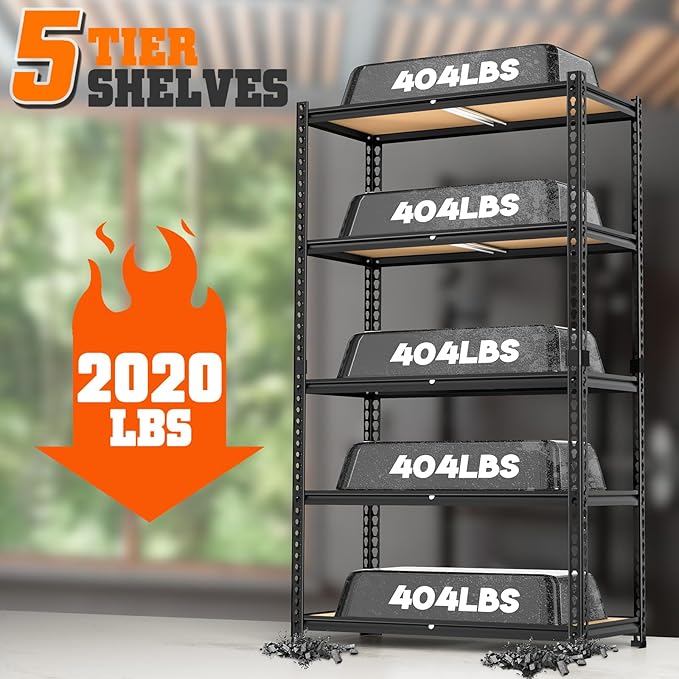 LEVELEVE 5-Tier Storage Shelving Unit, 2020 lbs Capacity, Heavy Duty Adjustable Metal Utility Shelf, 35" L x 16" W x 73" H for Garage, Kitchen, Pantry, Basement, Bathroom, Laundry, 4 Pack
