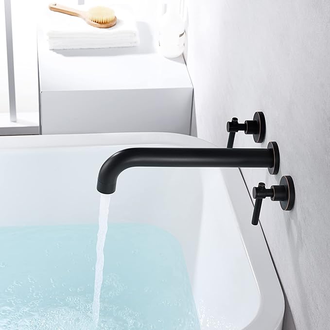 SUMERAIN Two Handle Wall Mount Tub Faucet Oil Rubbed Bronze Bathtub Faucet Set with Rough in Valve