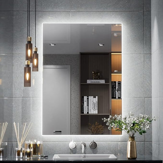 TETOTE Backlit Mirror for Bathroom, 20x28 Inch Vanity Mirror with Light, LED Anti-Fog Bathroom Mirrors, Modern Dimmable, CRI90+, Waterproof Lighted Mirror, Horizontal/Vertical Wall Mirror