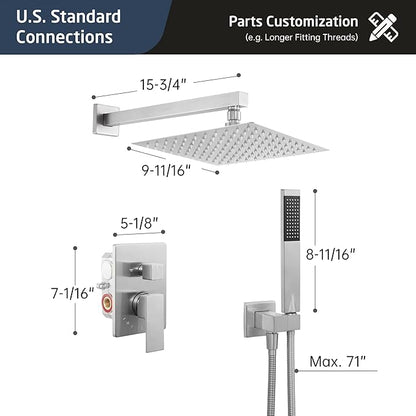 KES Shower Faucet Set, Shower System with 10 Inches Rain Shower Head with Handheld Spray, Pressure Balance Shower Faucets Sets Complete Brushed Nickel (cUPC Certified Valve Included), XB6230F18-BN