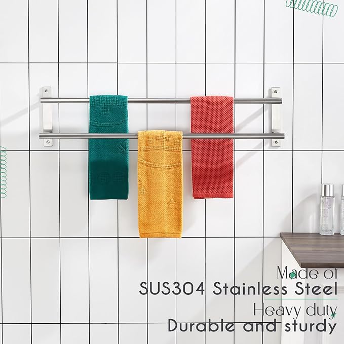 KOKOSIRI 32 Inch Bath Towel Bars Double Towel Racks Bathroom Towel Holder Towel Storage Towel Shelves Wall Mount Stainless Steel Satin Nickel B5010BR-L32