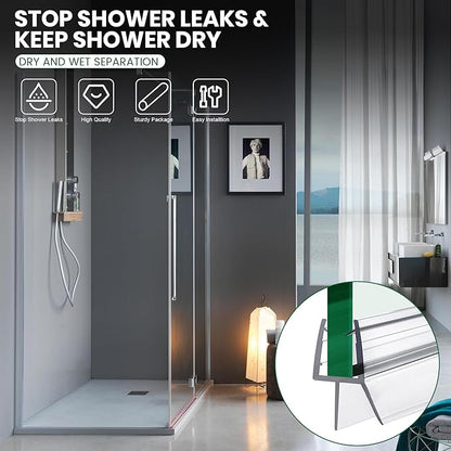 Shower Glass Door Bottom Seal, 2PCS 36 Inch Ultra Clear PVC Seal Strip with Sweep for 1/4"(6mm) Thick Frameless Glass Door, to Stop Water Leakage