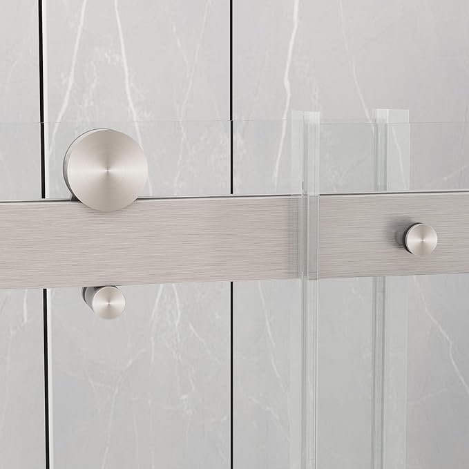 Sunrosa Semi-Frameless Glass Shower Door, 51-55" W x 76" H Single Sliding Shower Door with Tempered Glass 5/16"(8mm), Brushed Nickel
