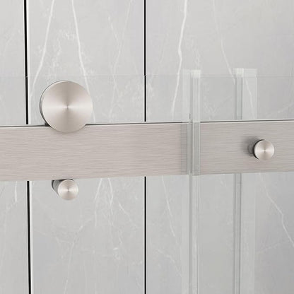 Sunrosa Semi-Frameless Glass Shower Door, 51-55" W x 76" H Single Sliding Shower Door with Tempered Glass 5/16"(8mm), Brushed Nickel