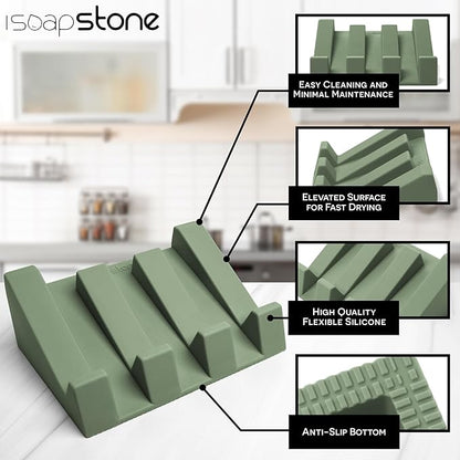 Silicone Soap Dish (USA Patented) Self Draining Bar Soap Holder for Shower Bathroom Sink, Drying Soap Dish Tray Kitchen Sponge Holder Easy Cleaning Soap Saver Mat (Eco Green, 2)