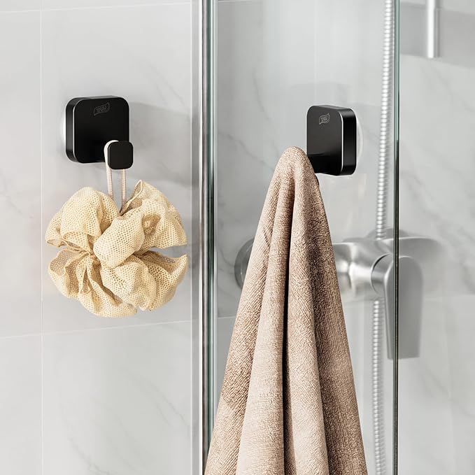 TAILI Thickened 304 Stainless Steel Bathroom Suction Hook for Towel, Loofah, Bathrobe, Patented Strong Suction Cup Holder, Damage-Free Hanging Glass Shower Wall Hook, Hold Up to 11 Lbs, 2 Pack, Black