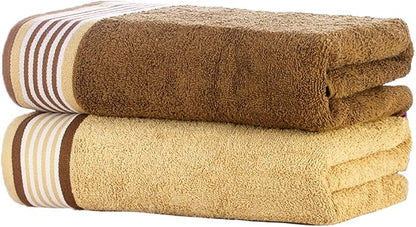 CASA COPENHAGEN He & She 4 Pieces Large Bath Towel Set- Brown + Beige, 550 GSM, Designed in Denmark Made of Soft Egyptian Cotton for Bathroom, Kitchen & Shower