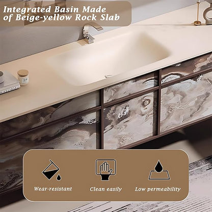 44IN Modern Bathroom Vanity with Sink - Bathroom Vanity with Drawer Organizer, LED Mirror Lights & Defogging Function | Wall - Mounted Vanity with Silver Sink Faucet