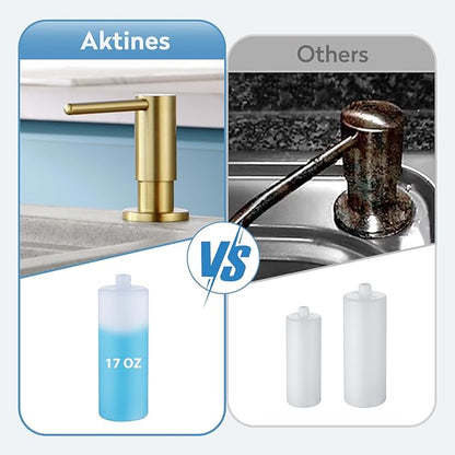 Kitchen Sink Soap Dispenser with 17 OZ Bottle and 40" Extension Tube Kit, Stainless Steel Built-in Soap Dispenser for Kitchen Sink or Countertop, in or Under Sink Installation, Brushed Gold