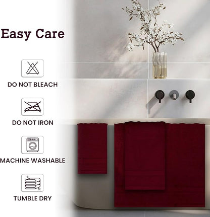 Casa Lino 4 Piece Bath Towel Set | 1 Bath Towel, 2 Wash Cloth, 1 Hand Towels | Bathroom Essentials for New Home, 100% Cotton Luxury Towels, Highly Absorbent Bathroom Set, Burgundy.