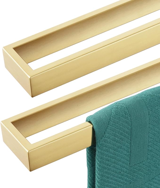 KOKOSIRI Towel Bars Brushed Gold Bath Towel Holders 16-Inch Kitchen Towel Rack Stainless Steel Bathroom Hardware Wall Mounted, 2 Pack B4008BG-L16-P2