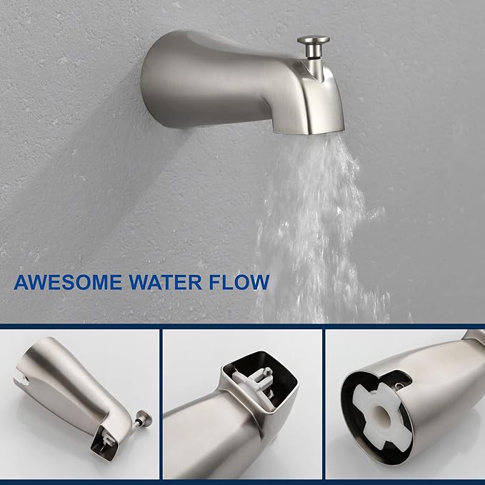 SHAMANDA Shower Tub Faucet Set with Rough-in Valve and Trim Kit, Shower System with Waterfall Diverter Tub Spout, Single Handle 8 Inch 6-Spray Rain Shower Head Combo Set, Brushed Nickel, L818-2