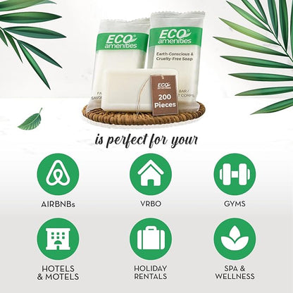 ECO amenities Bar Soap Pack - 200 Count, 1 oz Travel Body Bars - Individually Wrapped Hotel Guest Soaps for Travel Hygiene - Light Green Tea Scent & Cruelty Free