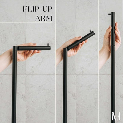 MARMOLUX ACC Free Standing Matte Black Toilet Paper Holder Stand Black Marble Base and Storage - 4 Jumbo Roll Bathroom Hardware Toilet Paper Stand - Stainless Steel Standing Toilet Paper Holder