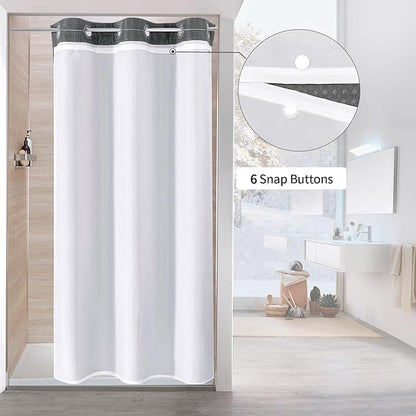 MitoVilla Grey Waffle Small Stall Shower Curtain Liner Set 36 x 74, No Hooks Required Half Size Narrow Fabric Cloth Shower Curtain Set with Snap-in Liner for Modern Bathroom Decor, Charcoal Grey