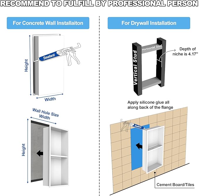 304 Stainless Steel Shower Niche Insert-Glossy White 24 x 12" No Tile Needed Bathroom Niche for Shower Wall-Double Shelves Built in Shower Shelf-Waterproof Recessed Cabinet for Bathroom Living Room