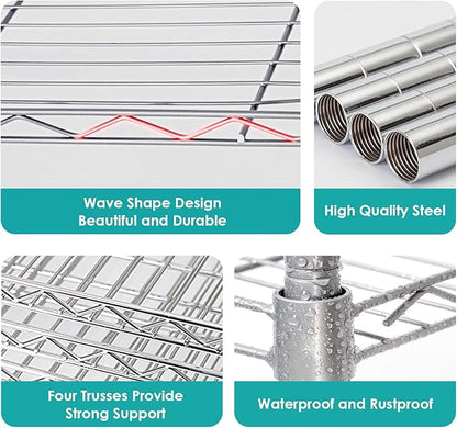BNSPLY 5 Tier Wire Shelving Unit, Adjustable Wire Rack Shelving, Changeable Metal Wire Storage Shelves for Kitchen, Laundry, Bathroom, Balcony, Pantry (11.4" D x 21.3" W x 59" H, Silver)