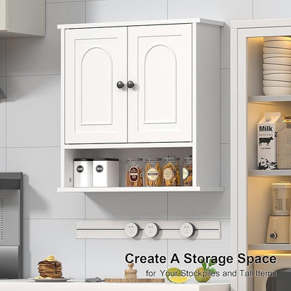 Bathroom Medicine Cabinet,2 Doors White Bathroom Wall Cabinet with Arched,Over Toilet Storage Cabinet for Laundry Room/Kitchen/Living Room,Surface Mount Medicine Cabinets 23x24