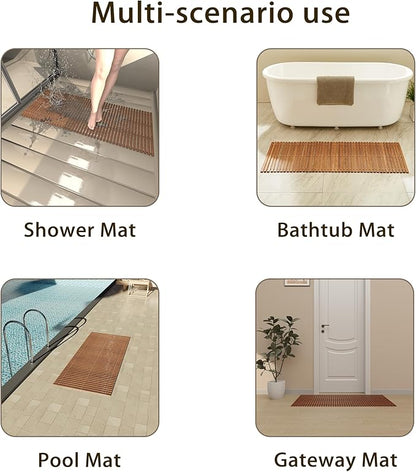 Teak String Shower Mat,Wood Non Slip Bath Mats for Bathroom, Quick Dry Bath Tub Mat for Spa, Sauna, Pool, Hot Tub Flooring Decor and Protector(19.69" W x 46.46" L)
