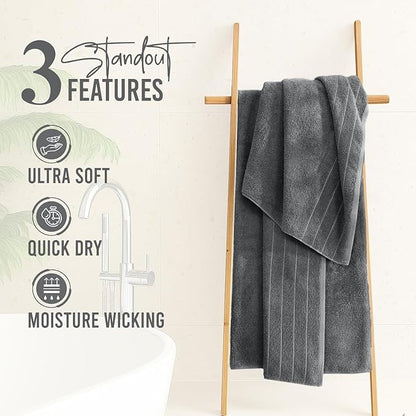 DAN River Extra Large Bath Towels Set of 4, 30 x 60 Inches - 100% Cotton Larger & Lighter Weight Towels for Bathroom - Quicker to Dry, Super Soft & Highly Absorbent Towels for Home, Gray
