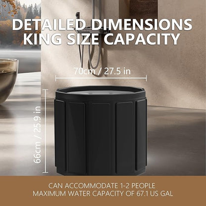 Portable Bath Tub for Adult, Foldable Soaking Bathtub for Hot SPA&Ice Bath, Foldable Small Bathtub Collapsible Tub for Bathing, Quick Setup No Installation Space-Saving Storage (black, 25.9X27.5 IN)