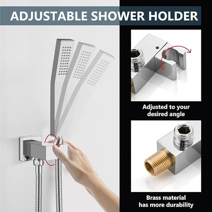 Aolemi Ceiling Mount Shower System Rain Shower Head with Handheld Spray High Pressure Shower Faucet Set Rough-in Valve Shower Trim Kit Included Bathroom Polish Chrome 8 Inch Ceiling Shower Head