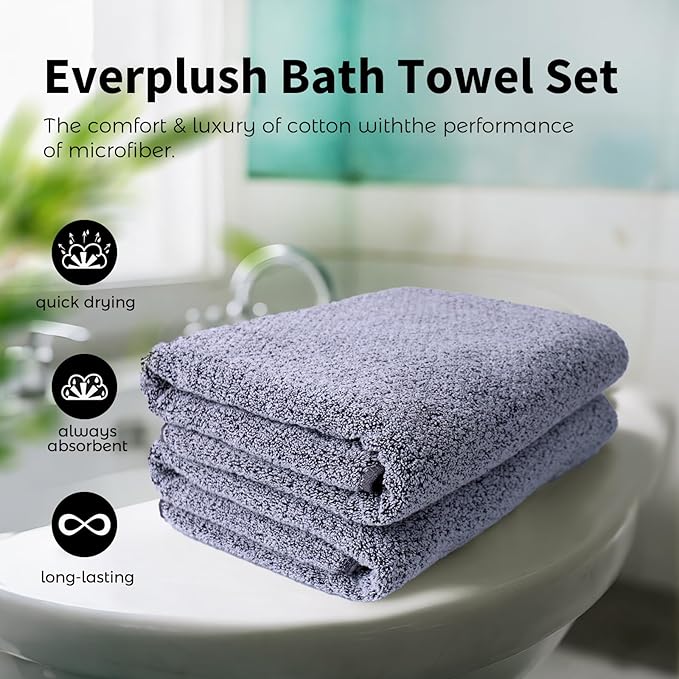 Everplush Diamond Collection Extra Large Bath Towel Sheet – 2 PK, Super Soft & Highly Absorbent, Quick-Drying, Oversized & Thick. Perfect for Bathroom, Pool, Swimming Use (Grey, 35" x 66" 2PK)